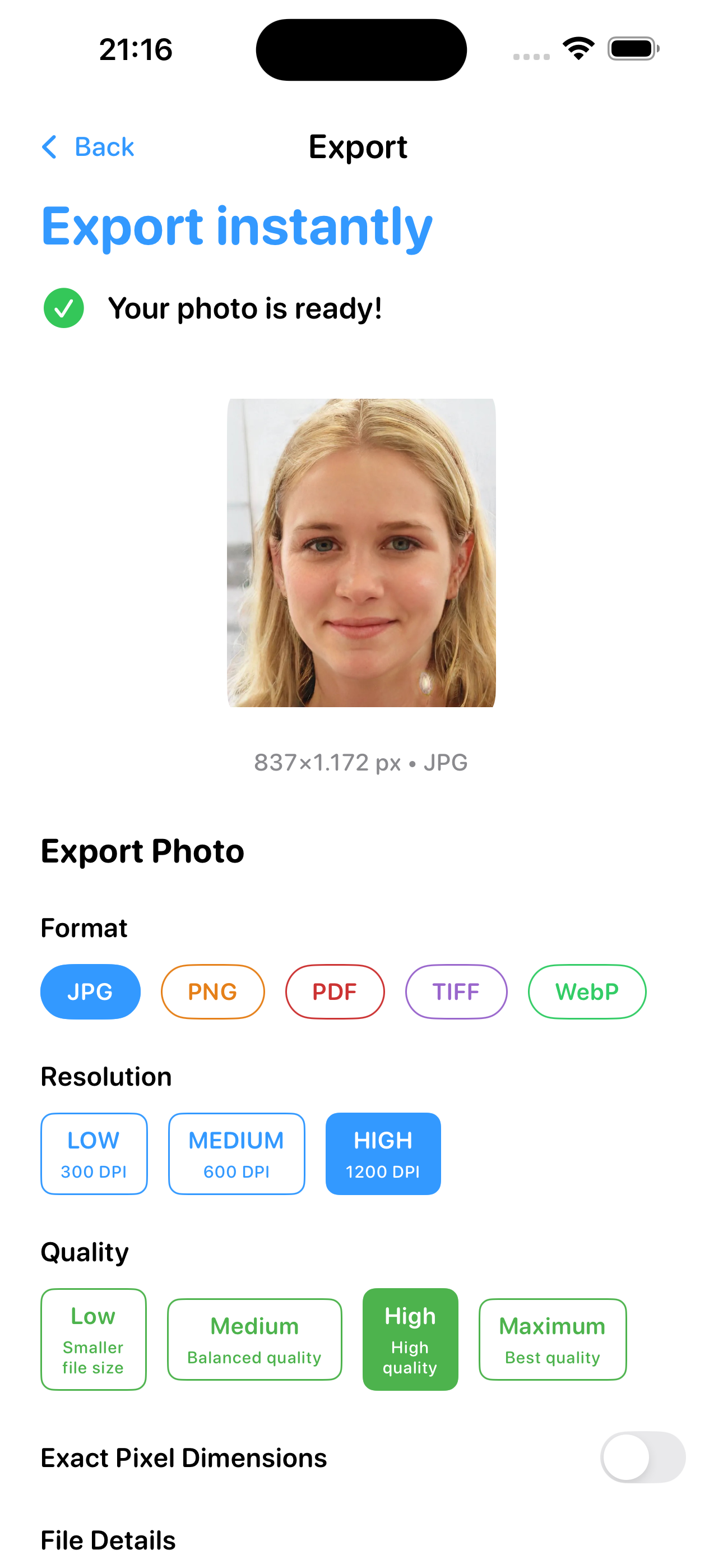 PassportPro - Main app interface showing passport & visa photo editor PassportPro app main interface screenshot